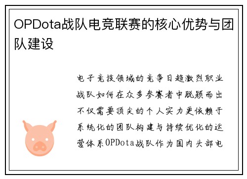 OPDota战队电竞联赛的核心优势与团队建设